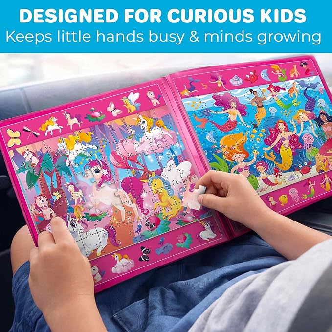 QUOKKA Magnetic Puzzles for Toddlers 3-5 – Search & Find 2 Pack, 60 Pieces Each – Travel Friendly Board with Hidden Objects, Mermaids and Unicorns Scenes – Educational Puzzle Gift for 3 Year Olds