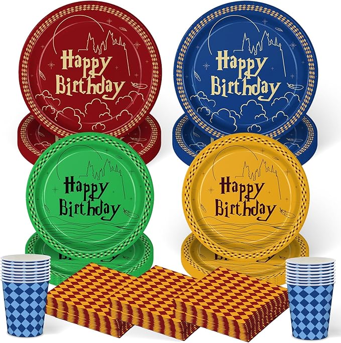 120pcs Magical Wizard Plates Napkins Party Decorations Cartoon Disposable Paper CupsTableware Set Cartoon Party Supplies for Kids Birthday Decor 30 Guests