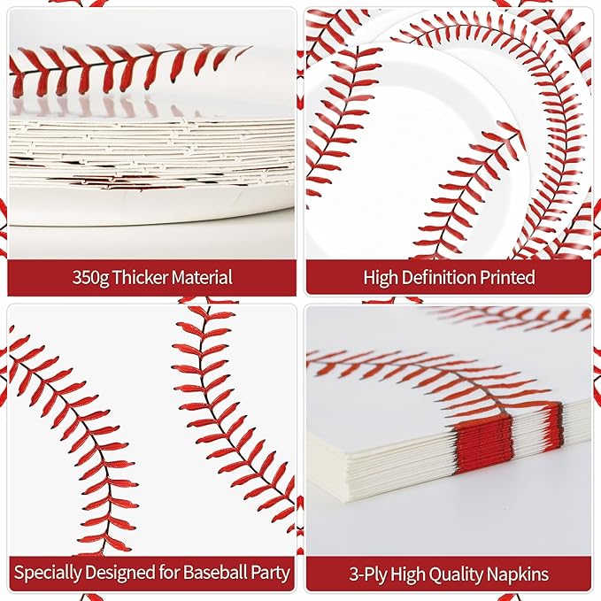 40 Pcs Baseball Plates and Napkins Sets - Baseball Party Supplies, Disposable Paper Dinner Plates and Napkin Tableware Kit for Sports Themed Baseballs Birthday Party Table Decorations, Serves 20