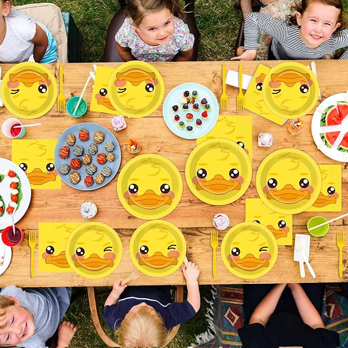 gisgfim 96 Pcs Duck Plates and Napkins Party Supplies Duck Themed Party Tableware Set Duck Birthday Party Decorations Favors for Kids Birthday Baby Shower for 24 Guests