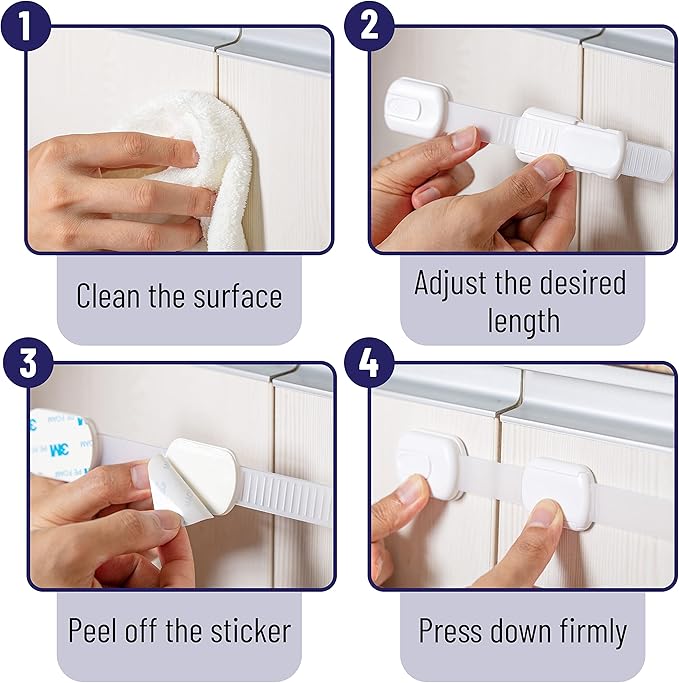 Bates- Child Safety Strap Locks, 12 Pack, White Baby Cabinet Locks, Toilet Locks Baby Proof, Child Proof Drawer Locks, Cabinet Baby Locks for Cabinets, Child Proof Cabinet Locks, Drawer Child Locks