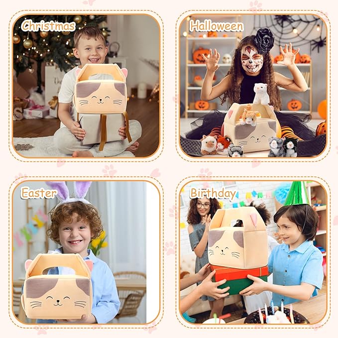 Blueweenly 8 Pcs Small Cat Stuffed Animal Set Plush House with 7 Fluffy Kitten Toys Stuffed Cats for Kids Birthday Gifts Pet Party Favors