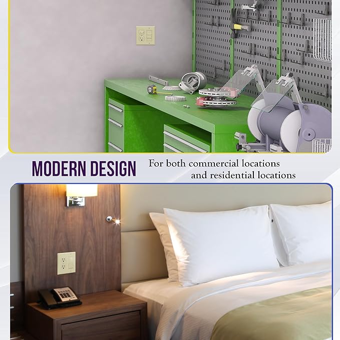 ENERLITES Combination Duplex Receptacle Outlet/Decorator Rocker Light Switch Wall Plate Cover, Standard Size 2-Gang 4.50" x 4.57", Polycarbonate Thermoplastic, UL Listed, 882131-I, Ivory