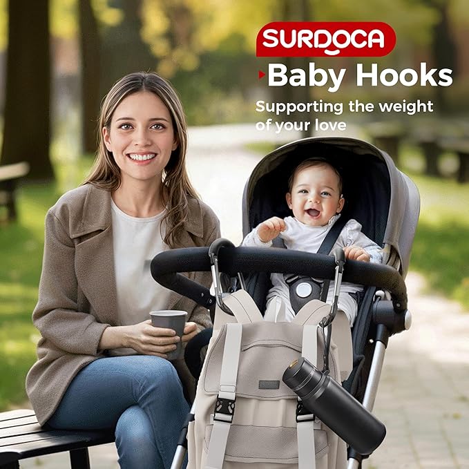 SURDOCA Stroller Hooks - Large, Heavy Duty Universal Stroller Clips and Hooks for Bags - Mommy Hook Accessories