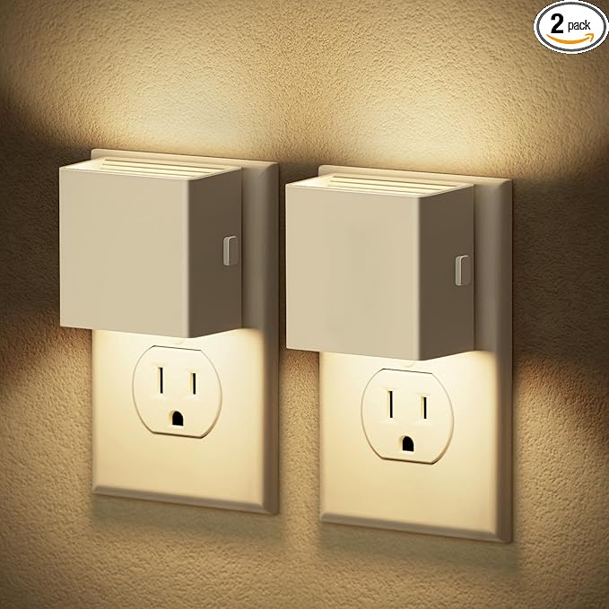 JandCase Night Light,Automatic Night Lights Plug into Wall,Dusk to Dawn,2 Pack Soft White 3000K Brightness Adjustable Nightlight for Kids Bedroom Bathroom Hallway Kitchen