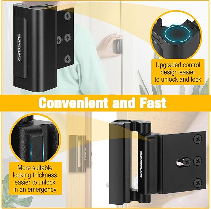 Home Security Door Locks 2 Pack, Metal Door Reinforcement Locks, 3" Withstands 1000 lbs of Impact for Inward Swing Doors, Defender Door Locks for Kids Safety, Prevent Unauthorized Entry (Black)
