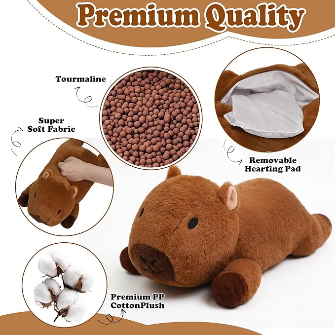 Weighted Heating Capybara Stuffed Animal - 2.2lb Weighted Heated Stuffed Animals 17in Microwave Warmth Hugs Capybara Plush Unscented Heatable & Coolable Pads for Kids Girl Adult