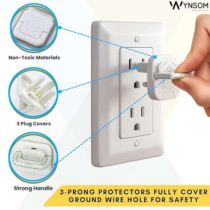 60 Pack Outlet Covers Baby Proofing with Pull Handle- Plug Covers Baby Proofing- White Baby Proof Outlet Covers 3 Prong Child Proof Outlet Cover- Shock Prevent Plug Protectors Baby Proof Plug Covers