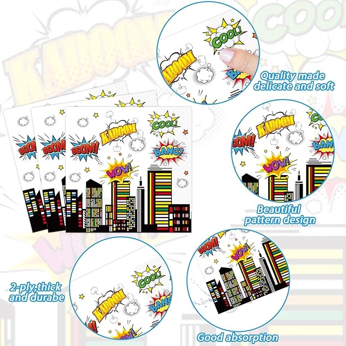 200pcs Super Party Plates Napkins Forks Hero Theme Party Tableware Set Hero Action Sign Party Disposable Paper Dessert Cake Dinnerware Boy Girl Happy Birthday Party Baby Shower Decor Supplies Serve 50