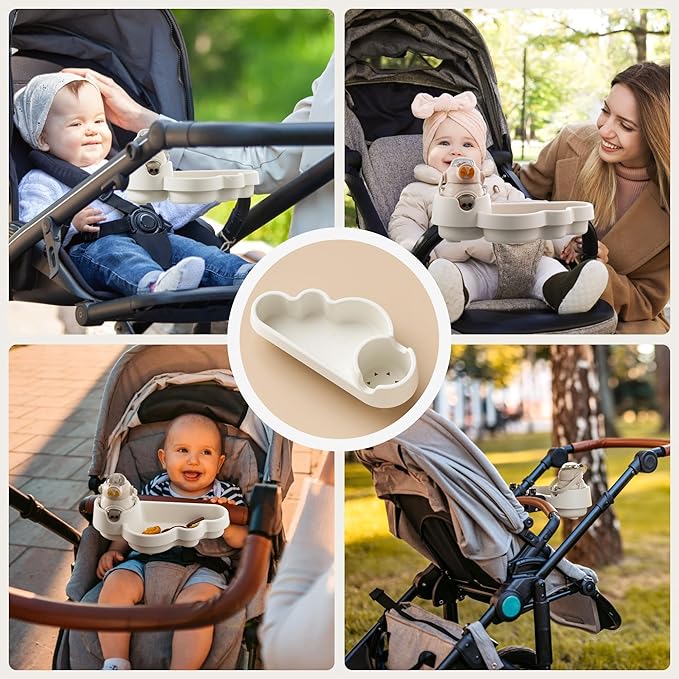 Li & Zhao Universal Stroller Snack Tray Attachment - Universal Snack Tray for Cloud Cup Holder Tray Plastic Accessories for Baby,Toddler(Beige)