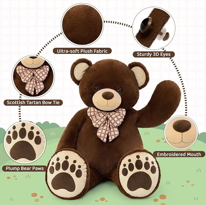 MorisMos 5 FT Big Teddy Bear, 5 Feet Huge Teddy Bears Stuffed Animals for Boyfriend Girlfriend Wife, Cuddly Gift Life Size Bear on Valentines Birthday, 59 Inch, Dark Brown