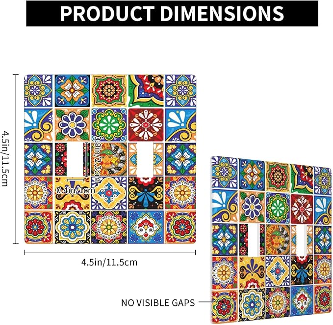 Talavera Mexican Tiles Double Light Switch Cover Plates Decorative 2 Gang Wall Plate Double Toggle Lightswitch Cover