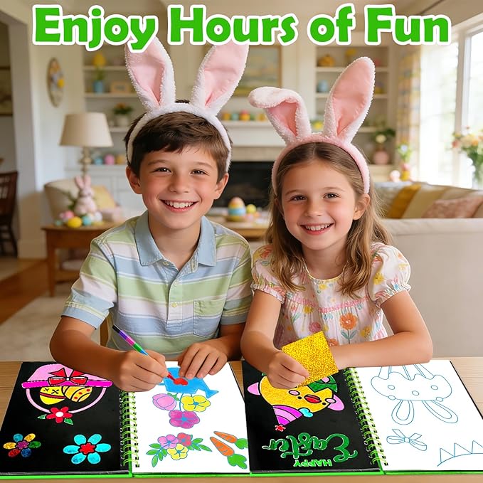FUNNYB&G Foil Art Crafts for Kids Ages 4-8: Easter Basket Stuffers Essentials for Kids 2026, Easter Gifts for Kids, Crafts Supplies,Party Favors,Creative Toys for Kids 4 5 6 7 8 Years Old(Easter)