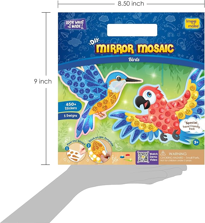 Imagimake Mirror Mosaic Birds Art Set |DIY Craft Kits | Foil Stickers for Boys |Activities for Kids Ages 3-5 | Art Kit for Toddlers | Crafts for Kids Ages 4-8 | 3,4,5,6,7 Year Old Girl Birthday Gift