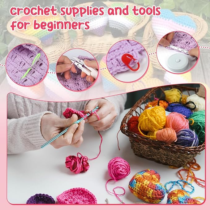 Aeelike Learn to Crochet Kits for Beginner, Crochet Starter Kit with Everything,1093 Yards Acrylic Yarn for Crocheting, 78pcs Crochet Set and Step-by-Step Instruction for Beginners Tote Storage Bag