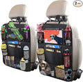 ULEEKA Car Backseat Organizer with 10" Table Holder, 9 Storage Pockets Seat Back Protectors Kick Mats for Kids Toddlers, Travel Accessories, 2 Pack