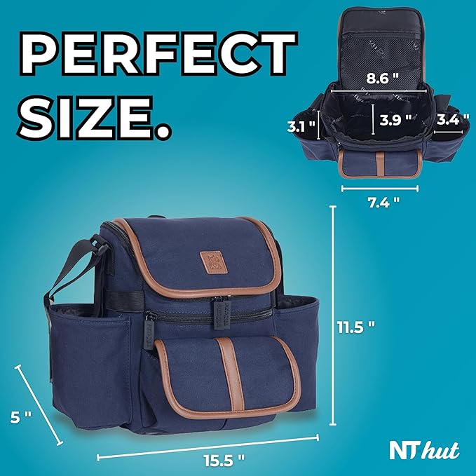 Baby Stroller Organizer Caddy with 2 Cup Holders — NT·hut CarryZee Universal Stroller Bag, Bottle Straps, Magnetic & Zippered Pockets, Fits 11" Tablet, Water Resistant 600D Oxford (Blue)