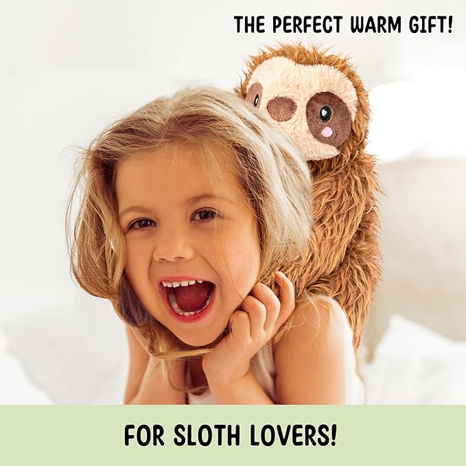 Happy Fuel Sloth Microwavable 1.5 lbs Unscented Heating Pad for Women & Kids - Cute Soft Cozy Pillow Plush Heatable Warm Stuffed Animals - Kawaii Hot & Cold Plushie Toy - Sloth Gifts for Girls & Boys