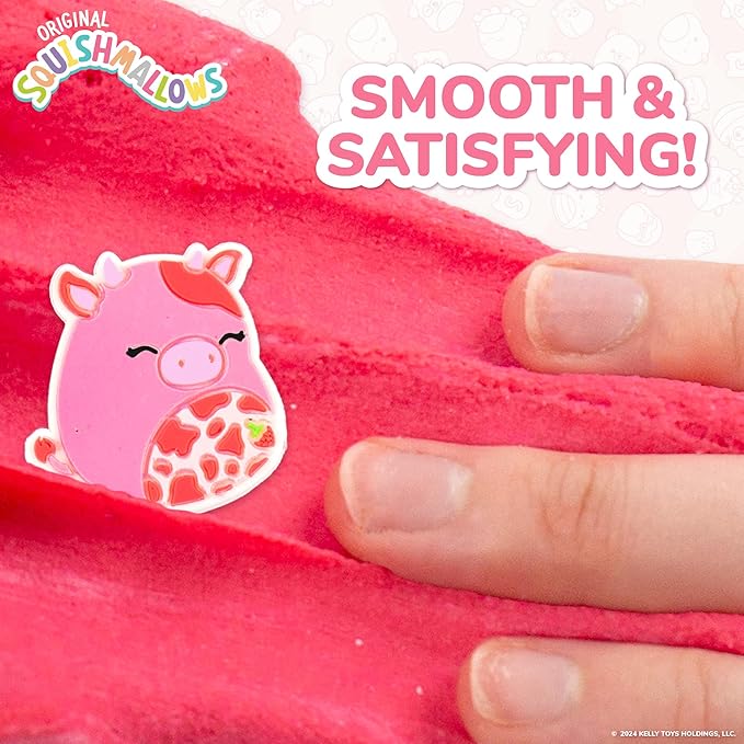 Original Squishmallows Calynda The Cow Premium Cloud Slime, Strawberry Scent, 8 oz. Jar Storage Container with Figurine Topper, Rubber Charm, Goodie Bags Stuffers, Kids Party Favors, Sensory Toys
