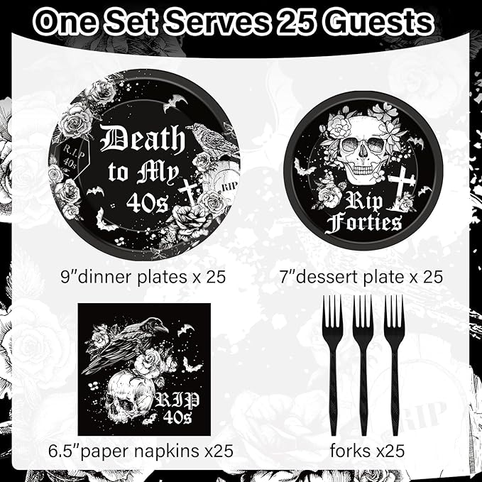 Qyeahkj 100 Pcs 50th Birthday Plates and Napkins Party Supplies Death To My forties Decorations Rip To My 40s Paper Tableware Set for Men Women 50th Birthday Funeral for My Party Favor Serve 25