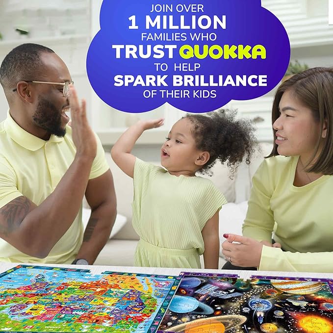 QUOKKA 100 Piece Puzzles for Kids Ages 4-6 - 3 Jigsaw Kids Puzzles Ages 6-8 - Learning Map of the United States World Space - Toddler Educational Games for 5-8 Year - Toys for 8-10-12 Year Old