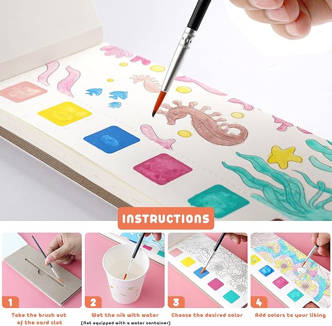 Cavnewt Watercolor Coloring Books for Kids Ages 4-8, Pocket Watercolor Painting Book Sets, Mess Free Paint with Water Books for Toddlers, Travel Activities Arts Party Birthday Gifts for Girls Boys