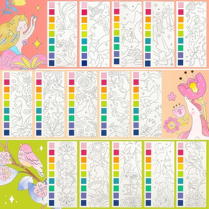 JCREN Watercolor Painting Books, Pocket Watercolor Painting Coloring Kit, Paint with Water Bookmarks Travel Activity Party Favors for Kids Toddlers Gifts for Boys and Girls