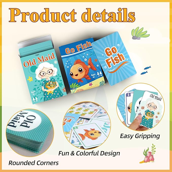 Card Games,Go Fish,Old Maid Card Game for Kids Toddler,2 Decks of Classic Fun Card Game for Game Nights and Family Gatherings,Great Gifts for Birthday Christmas Stocking Stuffers (Go Fish&Old Maid)