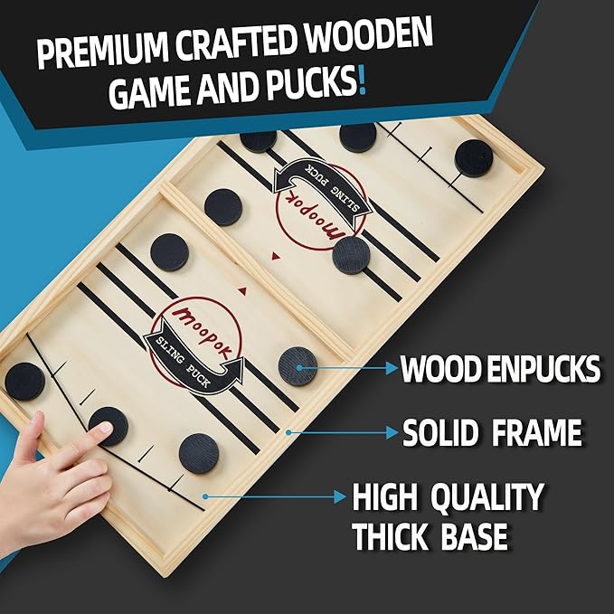 moopok Fast Sling Puck Game - 2 in1 Chess Board and Desktop Battle Super Winner Game,Fast Action Wooden Air Hockey Board Game,Adults and Kids Family Friend Funny Slingshot Game Toys
