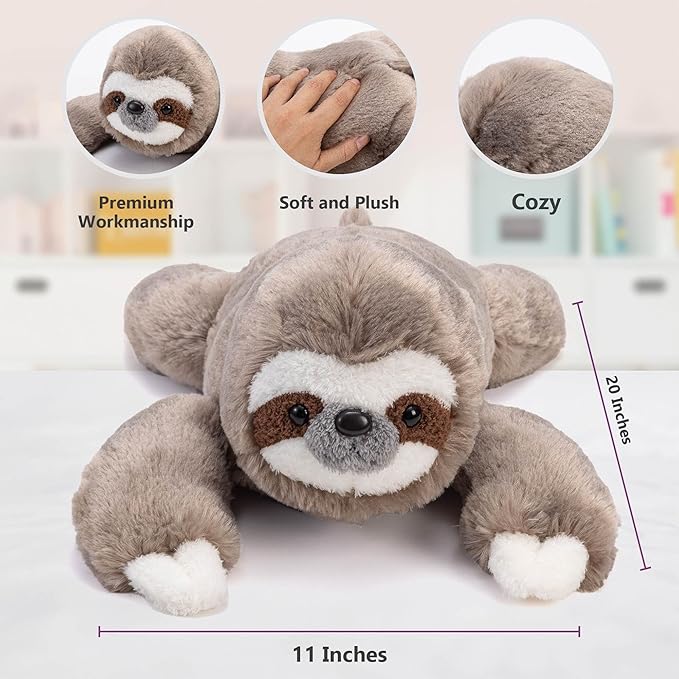 Cuddle Buds 5lbs Weighted Sloth Stuffed Animal for Sensory Needs, 20'' Sloth Plush Large, Weighted Stuffed Animals for Adults, Soft Plush Toy Gift for Kids and Adults, Giant Plushies