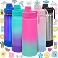 CHILLOUT LIFE 17 oz Kids Insulated Water Bottle for School with Leakproof Spout Lid and Cute Waterproof Stickers, Personalized Stainless Steel Thermos Flask Metal Water Bottle for Girls & Boys