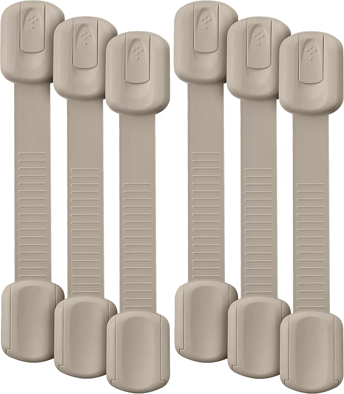 Bates- Child Safety Strap Locks, 6 Pack, Soft Beige, Baby Cabinet Locks with Adjustable Strap Length