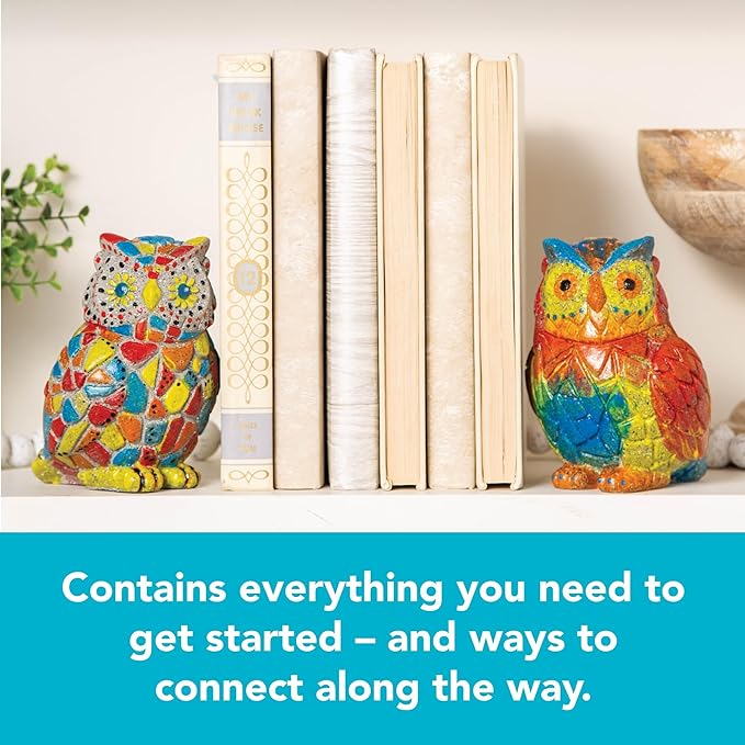 MindWare Two Creative Friendship Owls Stone Décor Painting Craft Kit for Two - Ideal Kids Arts & Crafts Kit for Ages 8 & Up - Learn How to Paint