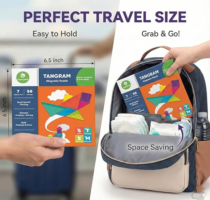 Travel Games Tangrams, Magnetic Travel Games for Road Trips Kids Board Game Educational Toys Kids Game for 3+