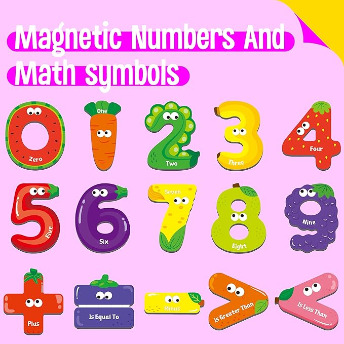Magnetic Numbers & Math Symbols, Educational Learning Tool for Kids Math Recognition 25PCS Magnets Include 20PCS 0-9 Numbers & 5 Math Symbols (Greater Than/Less Than/Equal to/Plus/Minus) for Toddlers