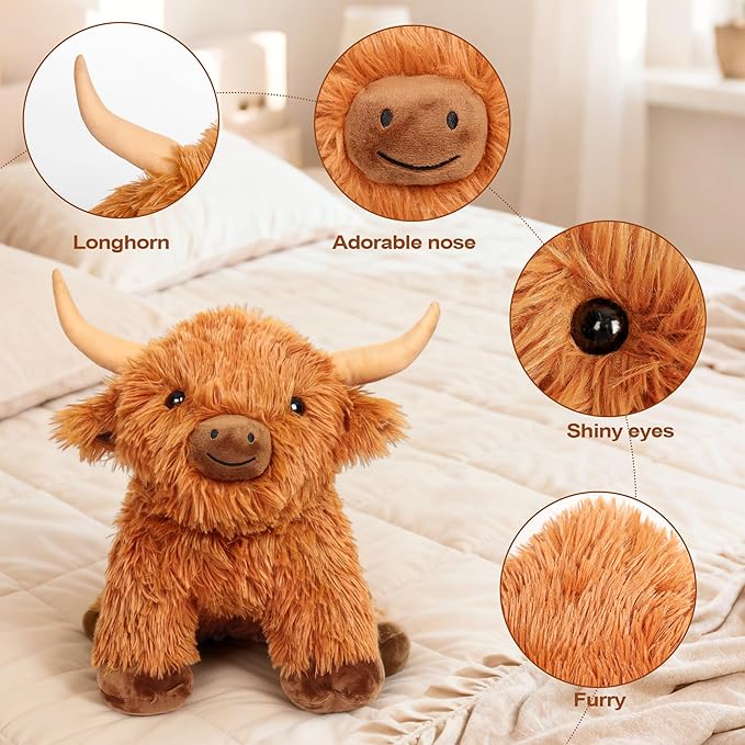 Wepop Highland Cow Weighted Stuffed Animals 16in 5 lbs, Weighted Stuffed Animal Highland Cow Plush, Adorable Cattle Stuffed Animal Décor Gifts for Kids and Adults
