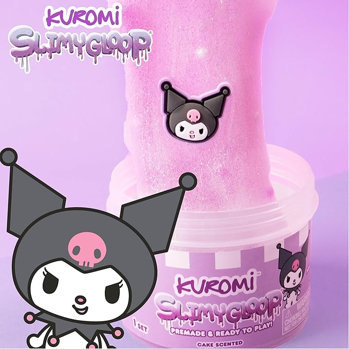 Kuromi SLIMYGLOOP Jar, 8 oz Purple & White Cake-Scented Slime, Includes Beads & Kuromi Charm