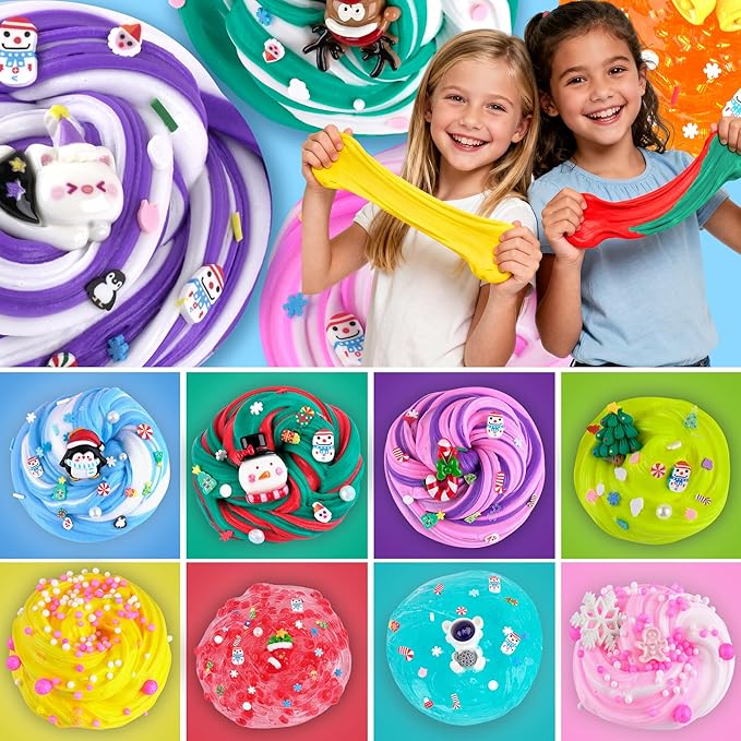 LAWOHO 15 Pack Fantasy Slime Kit for Kids, Super Soft and Non-Sticky Stress Relief Crunchy Slime Toys, DIY Butter Clear Slime Party Favor for Easter Christmas Birthday Goodie Bags Stuffers