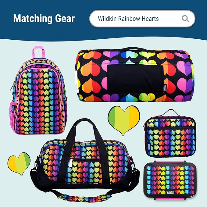 Wildkin Kids 18oz Stainless Steel Water Bottle – BPA-Free, Leakproof, Insulated, Easy-Clean - Rainbow Hearts