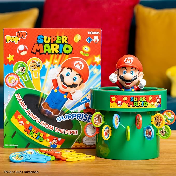 TOMY Pop Up Super Mario Game - Activities for Indoor Recess or Family Game Night - Officially Licensed Super Mario Toys for Kids - 2-4 Players - Ages 4 Years and Up