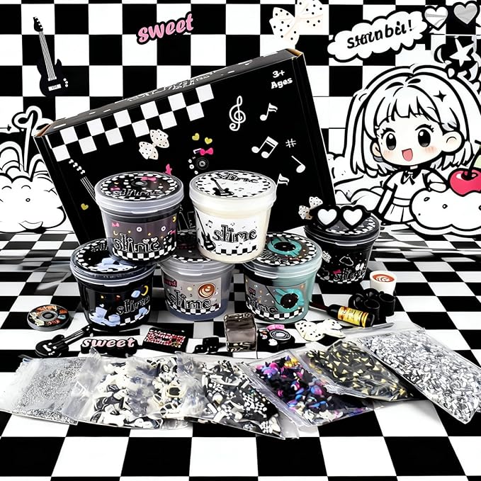 6 Pack Slime Kit, Black Punk Slimes, Cloud Butter & Clear Slime, Party Favors, Toys for Girls Boys Ages 8-12, Goodie Bag Stuffers, Kids Slime Kits for Easter Christmas Halloween Birthday Valentine