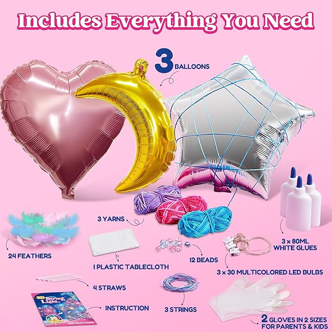Klever Kits 3D String Art Kit for Kids, Light Up String Light Toy with 30 Multi-Colored LED Bulbs, Arts and Crafts Set, Birthday Gifts for Girls and Boys Ages 8+
