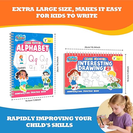 Magic Grooved Writing Practice for Kids Ages 3–5, Reusable Grooved Writing Books for Kids 3–5, Handwriting Practice for Kids 5–7, Preschool Tracing Workbook & Learning Activities