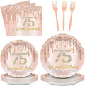 96 Pcs Rose Gold 75th Birthday Party Plates and Napkins for Girls Rose Gold Party Supplies Pink Happy 75 Years Birthday Party Tableware Set for 24 Guests Party Decorations