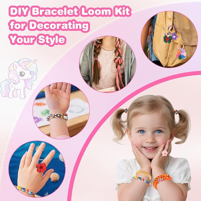Rubber Band Bracelet Kit for Kids Girls Ages 6-12, 1300+ PCS DIY Craft Kits with 2 Weaving Comb & Organizer, Weaving Loom Kit Toys, Christmas Birthday Valentine Gifts for 7 8 9 10 11 12 Year Old