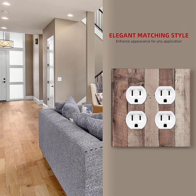 Outlet Covers Retro Wood Brown Farmhouse Barn Wooden 2 Gang Double Duplex Decorative Light Switch Covers Electrical Wallplates Socket Faceplate for Farmhouse Cabin Decor