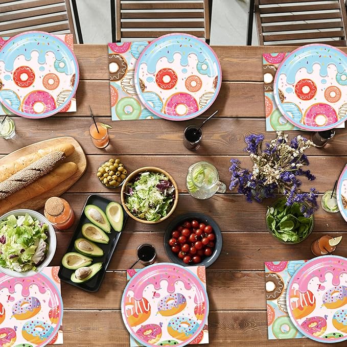 40pcs Donut Time Theme Party Napkins and Plates Donut Time Party Supplies Birthday Decorations for Girl Birthday Baby Shower Decorations