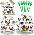 96Pcs Chicken Birthday Party Supplies Rooster Plates and Napkins Rooster Rustic Farmhouse Country Tableware Set for Girl Boy Chicken Farm Animal Birthday Theme Party Supplies，Serves 24