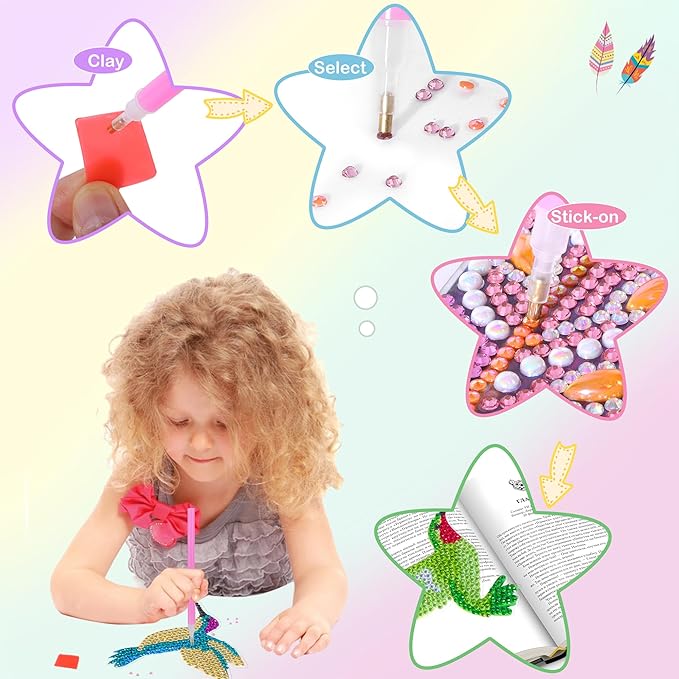 YiConfety Diamond Painting Kits, Kids Diamond Art Gift, Gem Art Kits for Girls Birthday, Arts and Crafts for Kids Ages 6 8 10 (Hummingbird)