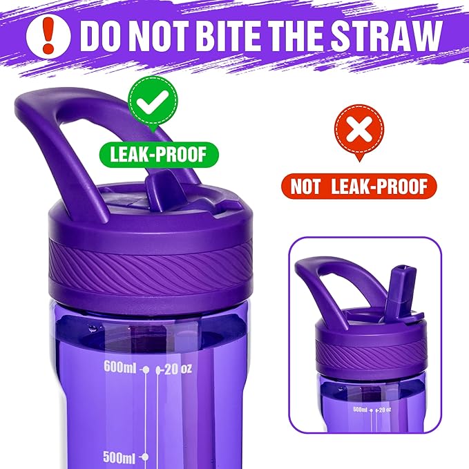 OLDLEY 20 kids Water Bottle with Straw,Tritan BPA-Free,Leak-Proof Design for Travel,Home, School, (Deep Purple)